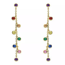  Sterling Silver 18ct Yellow Gold-Plated Rainbow Droplets Chain Earrings