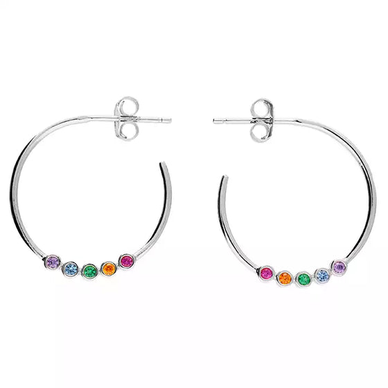 Sterling Silver CZ Rainbow Stud Hoop