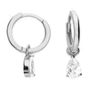 Sterling Silver plain hinged hoop with a white cubic zirconia teardrop charm