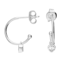  Sterling Silver Stud Hoop CZ heart charm Earrings