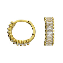  14ct Gold Plated /Sterling Silver Earring Cubic zirconia baguette huggie hoop