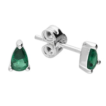  Silver Emerald coloured glass Teardrop stud Earring