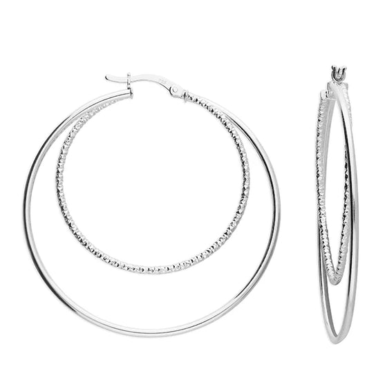 Sterling Silver Plain and textured double creole Hoop