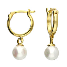  Gold Plated Sterling Silver Pearl Hoop Pearl Drop