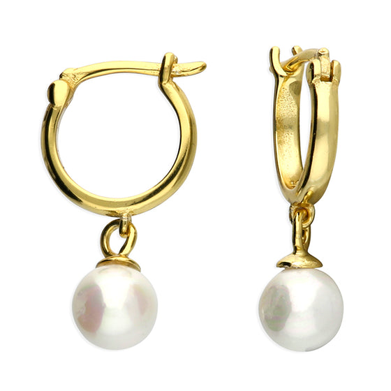 Gold Plated Sterling Silver Pearl Hoop Pearl Drop