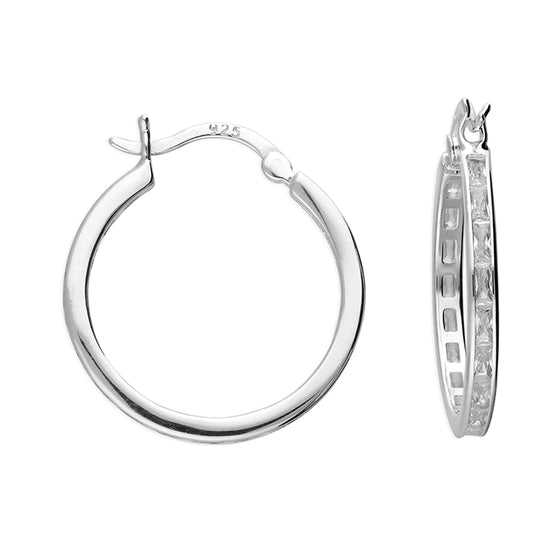 Sterling Silver CZ Baguette Creole Hoop Earrings