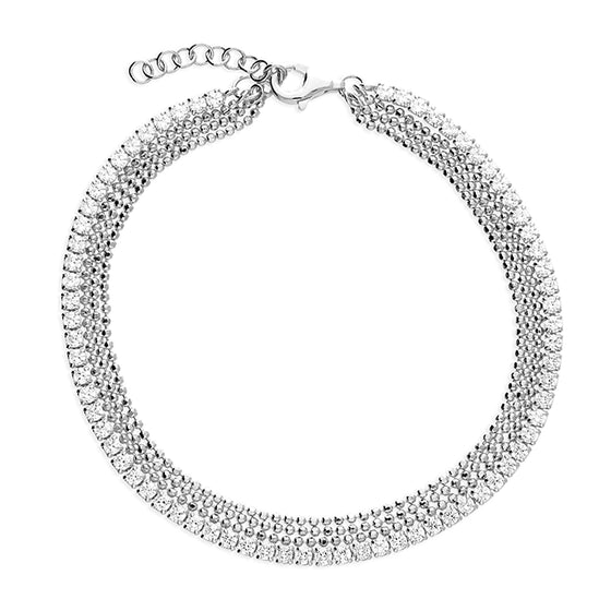 Sterling Silver Tennis with 3 Strand diamond cut bead Chain