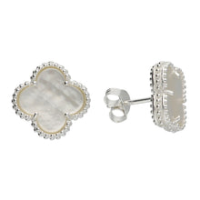  Sterling Silver Clover Mother of Pearl Stud Earrings