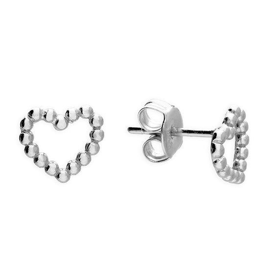 Sterling Silver Earrings Open heart stud with beaded edge