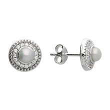  Sterling Silver Fresh Water Pearl  & CZ Earring Studs