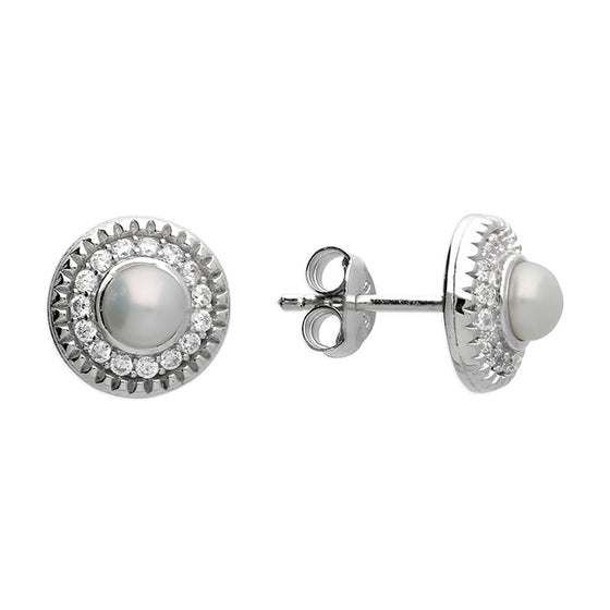 Sterling Silver Fresh Water Pearl  & CZ Earring Studs