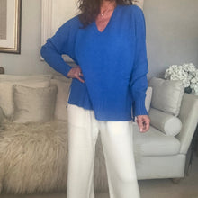  V Neck Viscose Blend Jumper -  Colbalt Blue