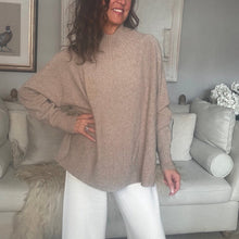  Ribbed Neck Viscose Blend Jumper - OATMEAL