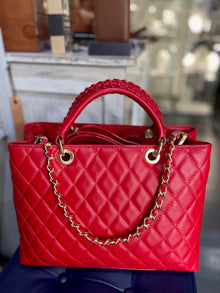  Italian Leather Quilted Hand Bag - Red