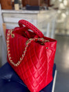 Italian Leather Quilted Hand Bag - Red