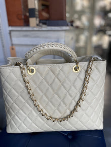  Italian Leather Quilted Hand Bag - Cream