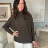 Ribbed Neck Viscose Blend Jumper - CHOCOLATE