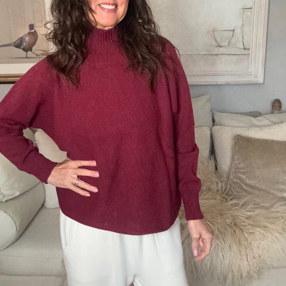 Ribbed Neck Viscose Blend Jumper - Winter Berry