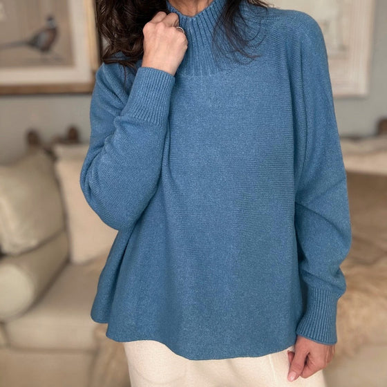 Ribbed Neck Viscose Blend Jumper - Airforce Blue