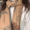 Highland Cow Print Cashmere Blend Scarf/Wrap - Camel/Grey