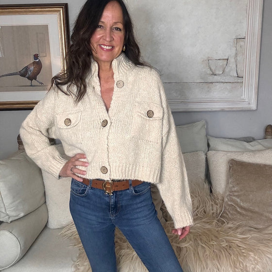 Alpaca Blend Short Cardigan - STONE