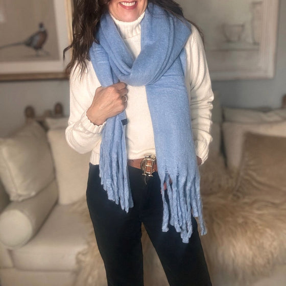 Chunky Wool Blend Fluffy Scarf - BABY BLUE