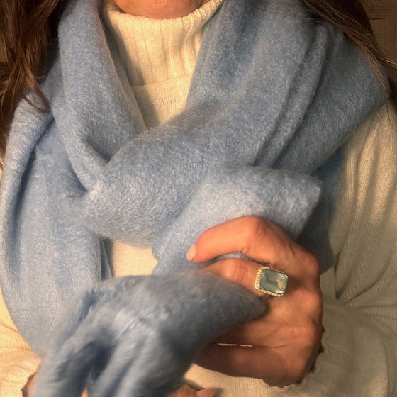 Chunky Wool Blend Fluffy Scarf - BABY BLUE