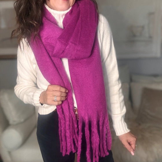 Chunky Wool Blend Fluffy Scarf - CERISE