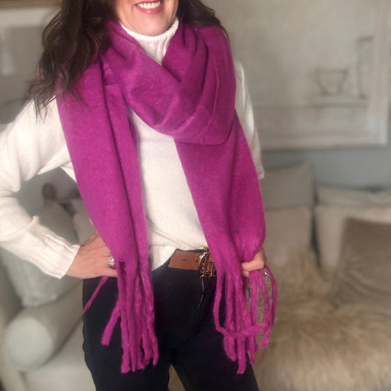 Chunky Wool Blend Fluffy Scarf - CERISE