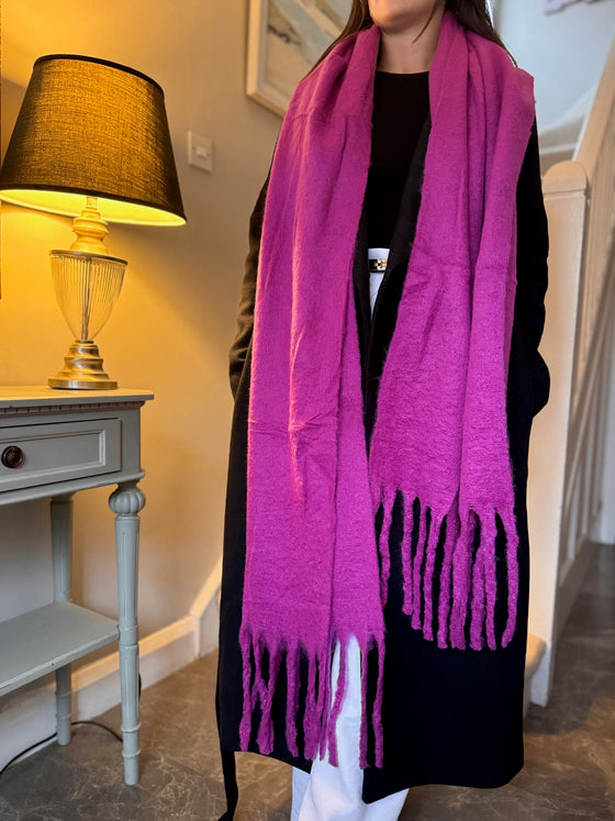 Chunky Wool Blend Fluffy Scarf - CERISE