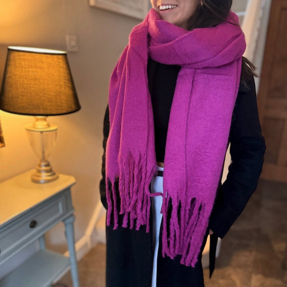 Chunky Wool Blend Fluffy Scarf - CERISE