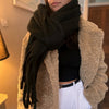 Chunky Wool Blend Fluffy Scarf - BLACK