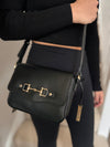 Leather Snaffle Handbag - BLACK