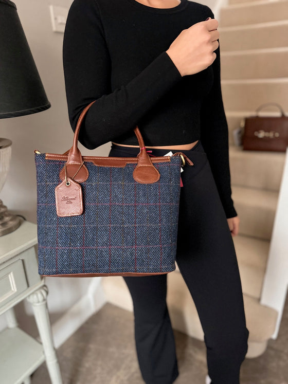 Harris Tweed & Leather Grab Bag - Navy & Tan