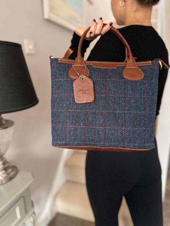 Harris Tweed & Leather Grab Bag - Navy & Tan