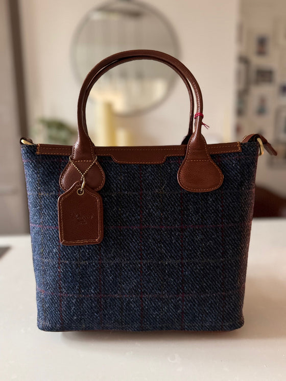 Harris Tweed & Leather Grab Bag - Navy & Tan