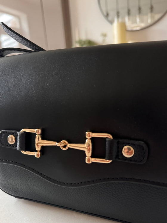 Leather Snaffle Handbag - BLACK