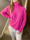 Ribbed Neck Viscose Blend Jumper -  Hot Pink