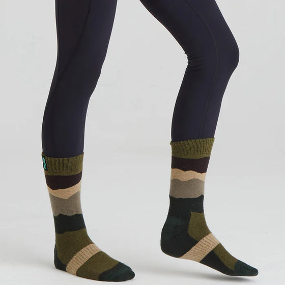 Merino Wool Socks Mid Length - Olive Stripes