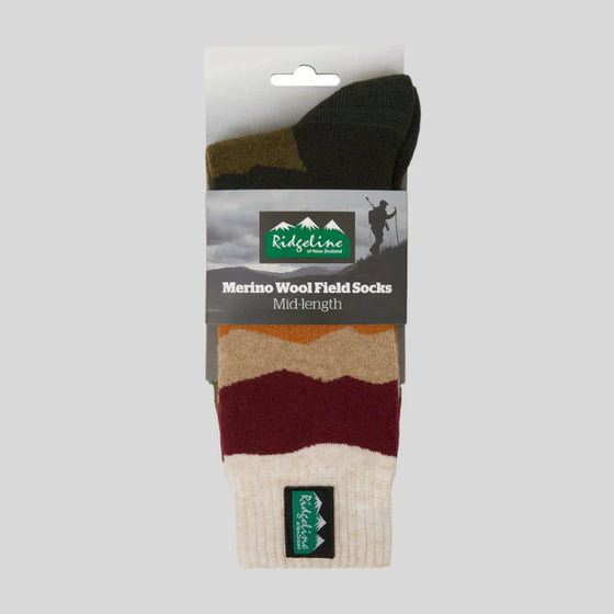 Merino Wool Socks Mid Length - Berry Stripes