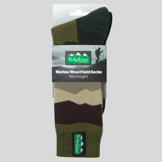 Merino Wool Socks Mid Length - Olive Stripes