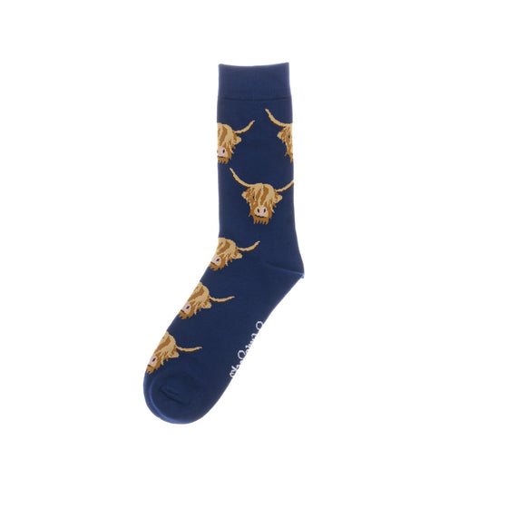 Navy Highland Cow Socks