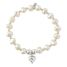  Sterling Silver, Freshwater Pearls & Heart Bracelet