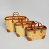 Luxury Woven Reed Market Basket Leather Trim Tote Bag
