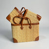Luxury Woven Reed Market Basket Leather Trim Tote Bag