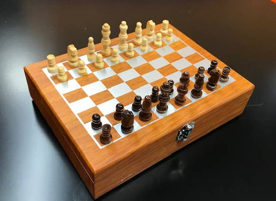 Chess Set with 6oz Harris Tweed Hip Flask