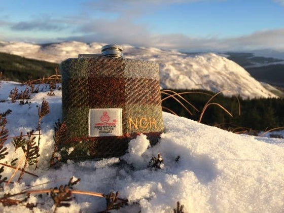 6oz Harris Tweed Hip Flask - Olive Hunting Tweed
