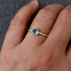 Solitaire 6mm Round Blue Topaz Ring | Hammered 925 Silver