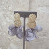 Textured disc earrings with sheer fabric hanging flowers