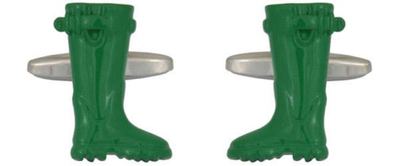 Green Wellington Boots Rhodium Plated Cufflinks